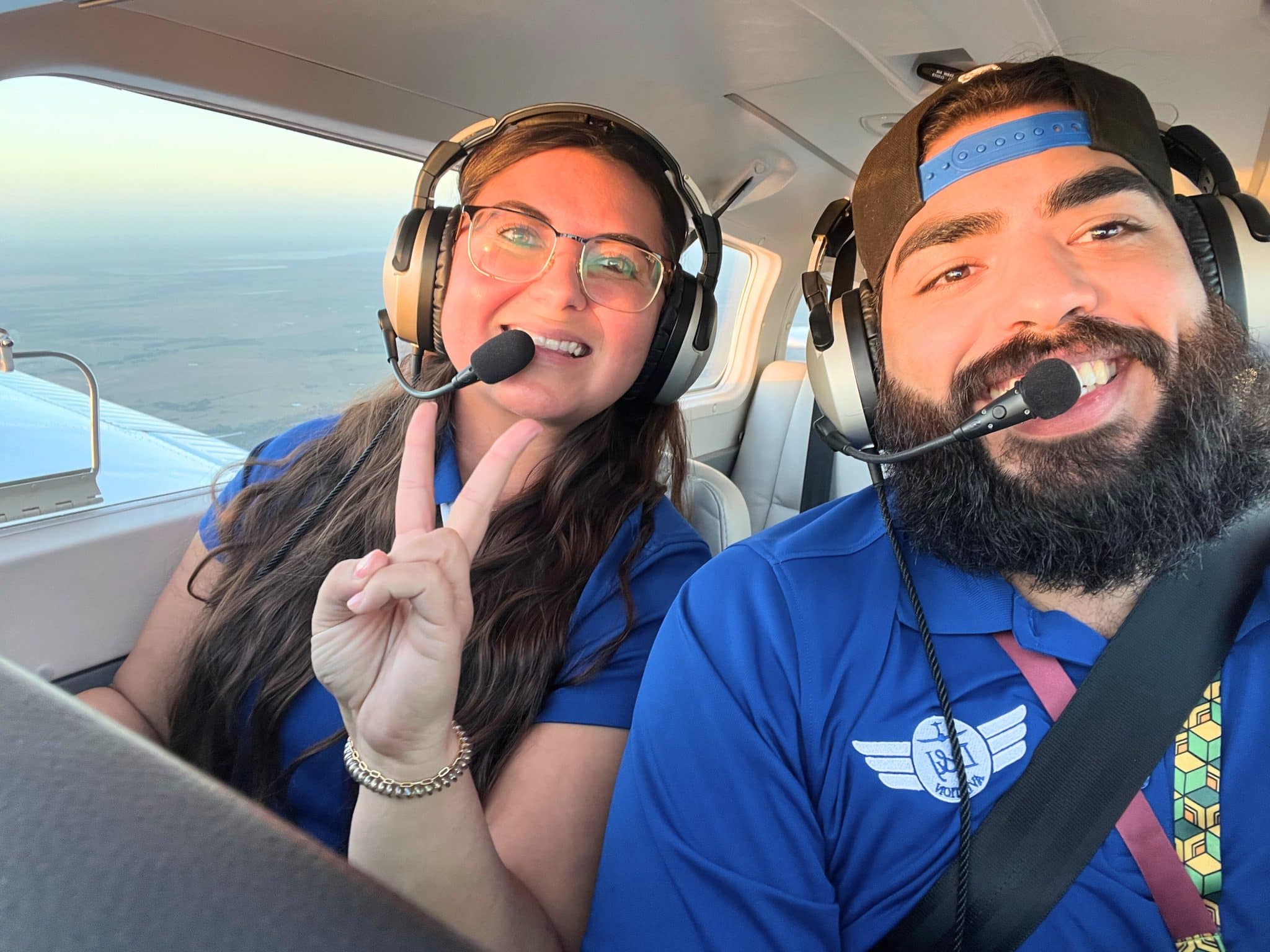 D&J Aviation Chief Pilot Leila and flight instructor Jorge flying N488DJ